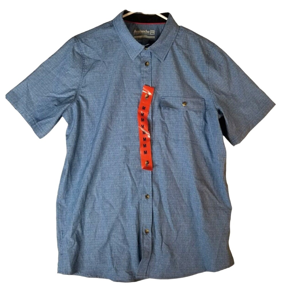 Avalanche Outdoor Supply Blue Poly Spandex Button Down Men's Shirt Size Medium